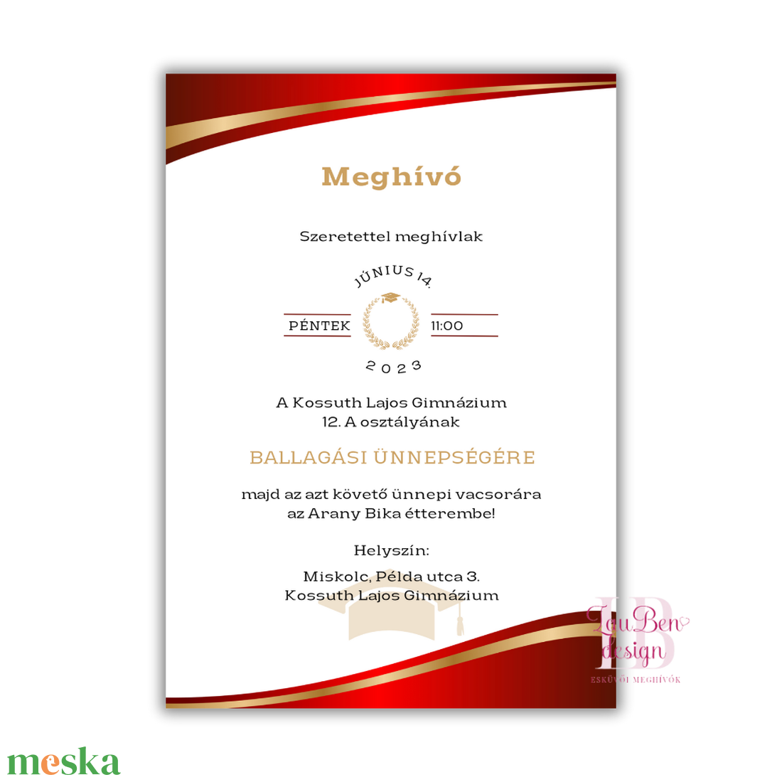 Iskolai ballagási meghívó piros díszítéssel - otthon & életmód - papír, írószer - ajándékozás kellékei - meghívó - Meska.hu