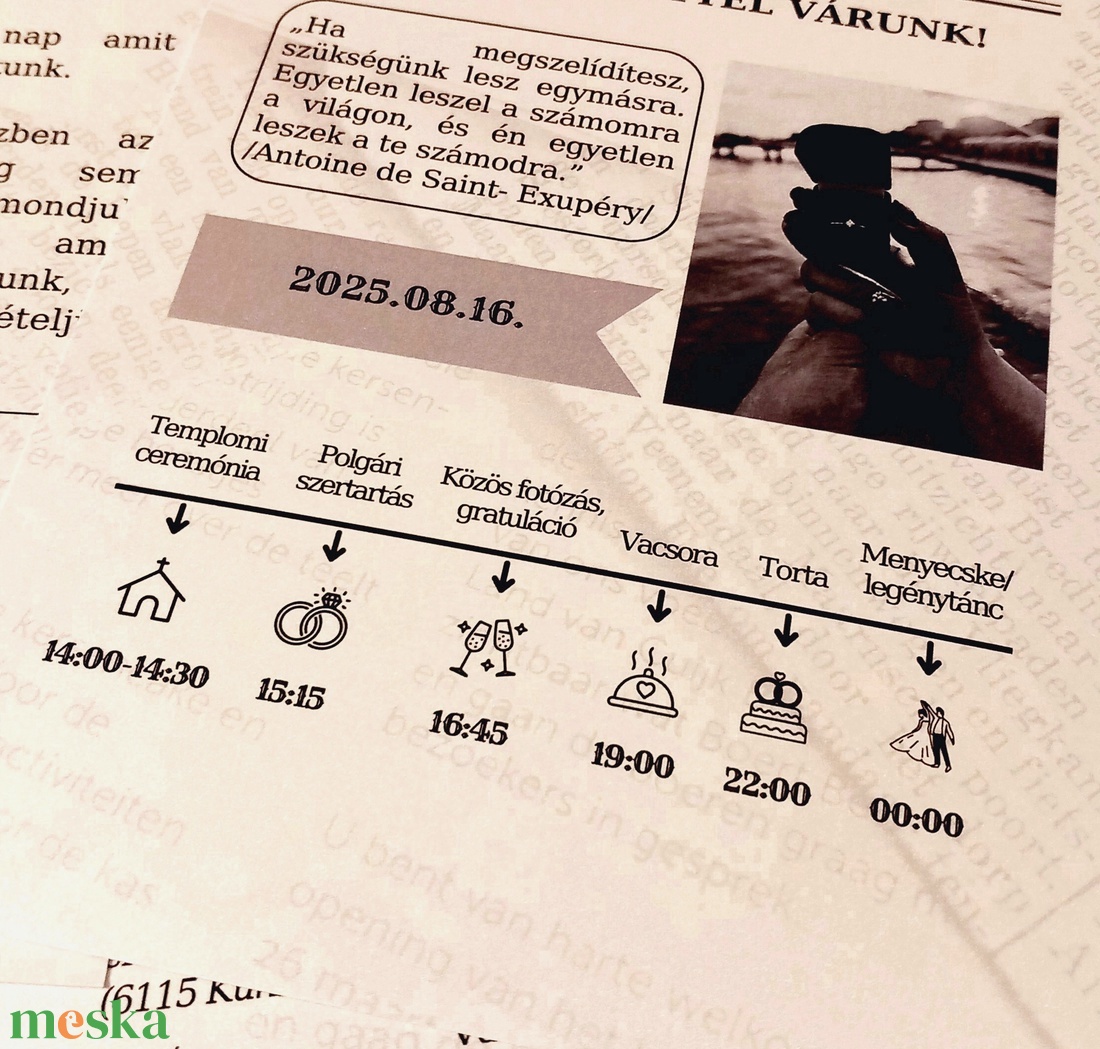 Esküvői újság meghívó - esküvő - meghívó & kártya - meghívó - Meska.hu