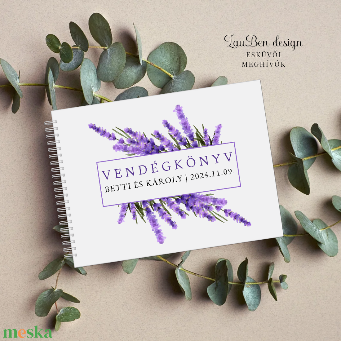 Esküvői vendégkönyv-levendulás - esküvő - emlék & ajándék - vendégkönyv - Meska.hu