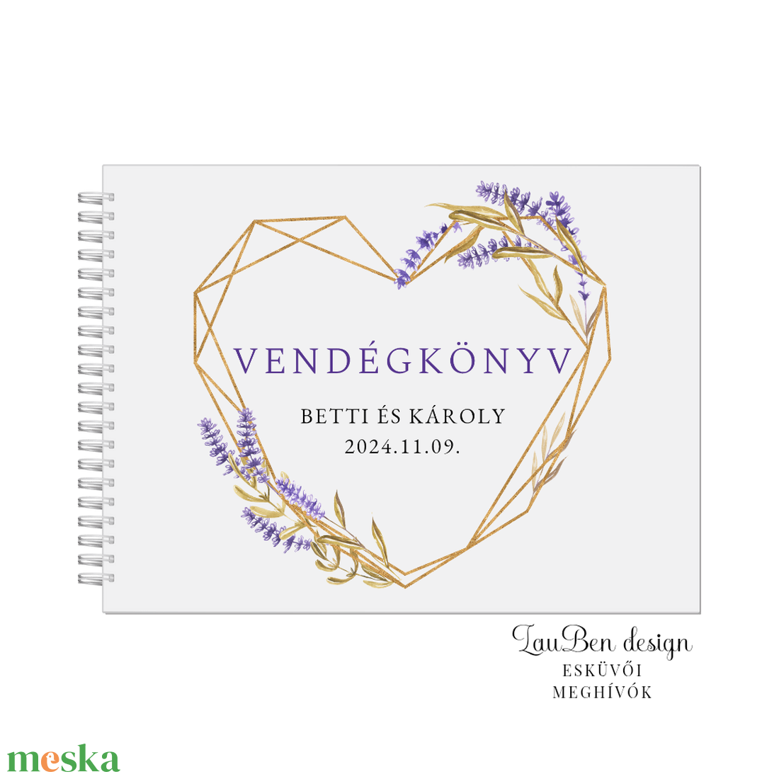 Esküvői vendégkönyv-levendulás - esküvő - emlék & ajándék - vendégkönyv - Meska.hu