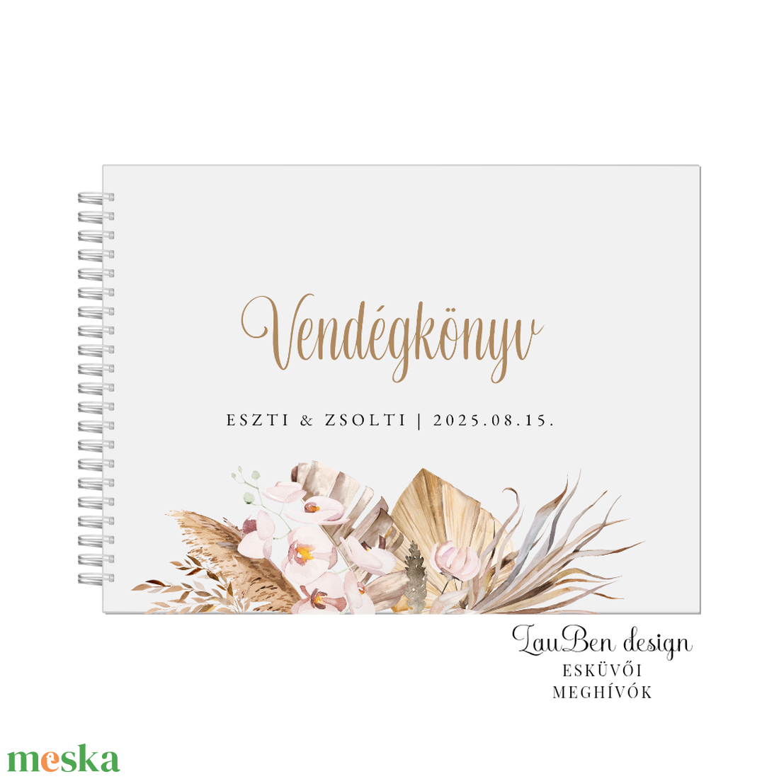 Esküvői vendégkönyv-pampás - esküvő - emlék & ajándék - vendégkönyv - Meska.hu