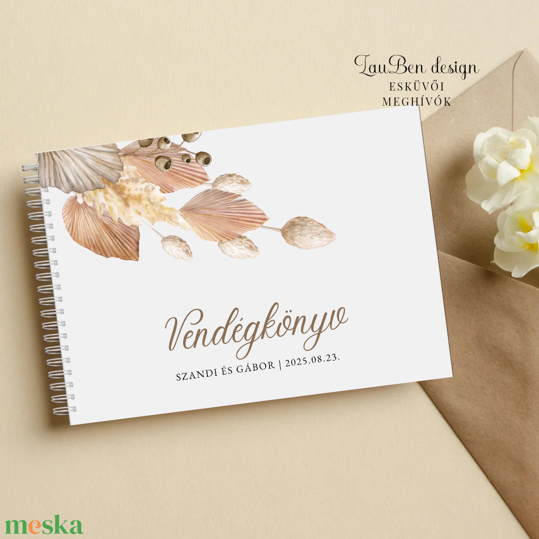 Esküvői vendégkönyv-pampás - esküvő - emlék & ajándék - vendégkönyv - Meska.hu