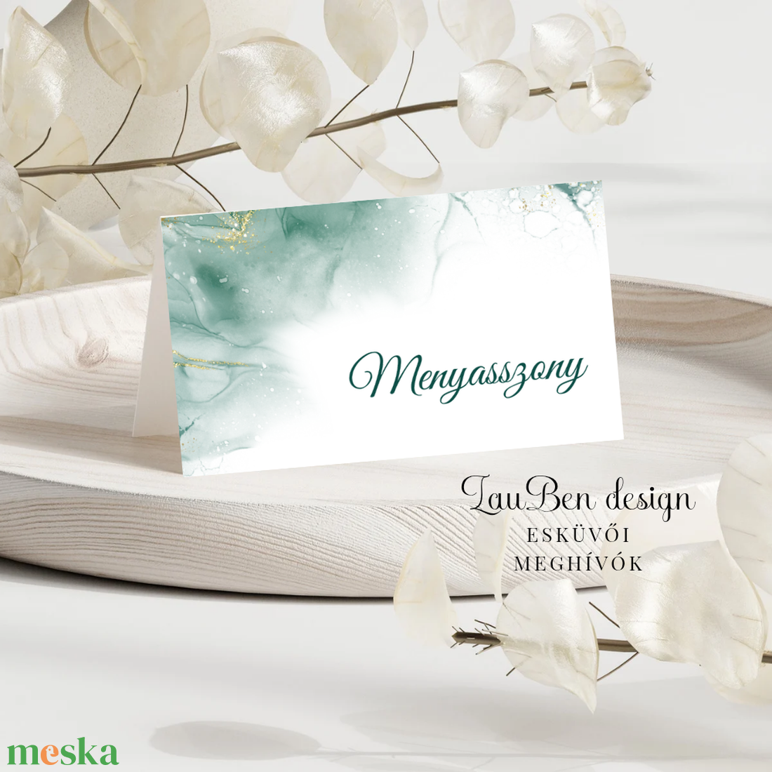 Esküvői ültetőkártya - greenary márványos - esküvő - meghívó & kártya - ültetési rend - Meska.hu