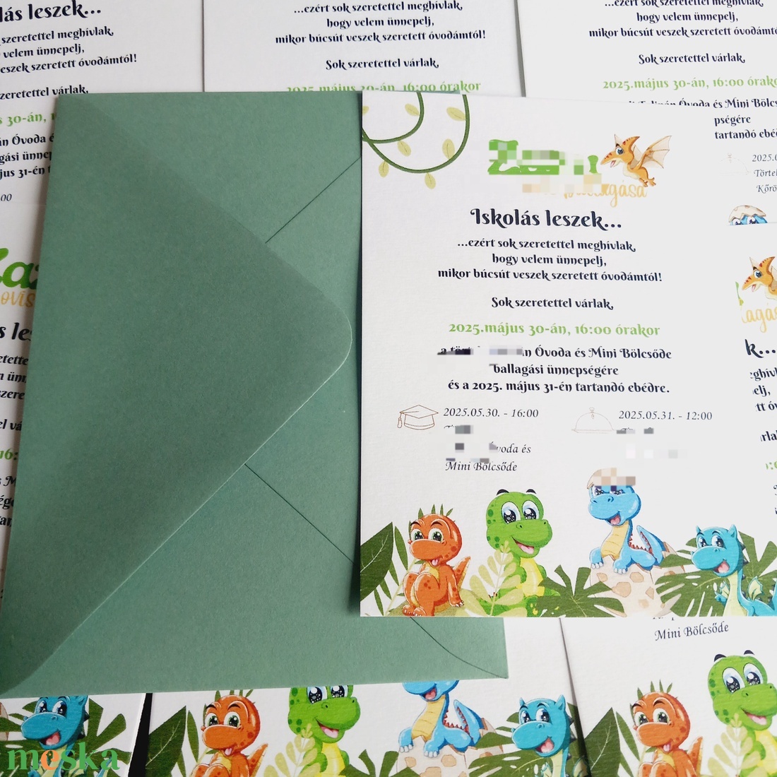 Szülinapi meghívó dínós - otthon & életmód - papír, írószer - ajándékozás kellékei - meghívó - Meska.hu