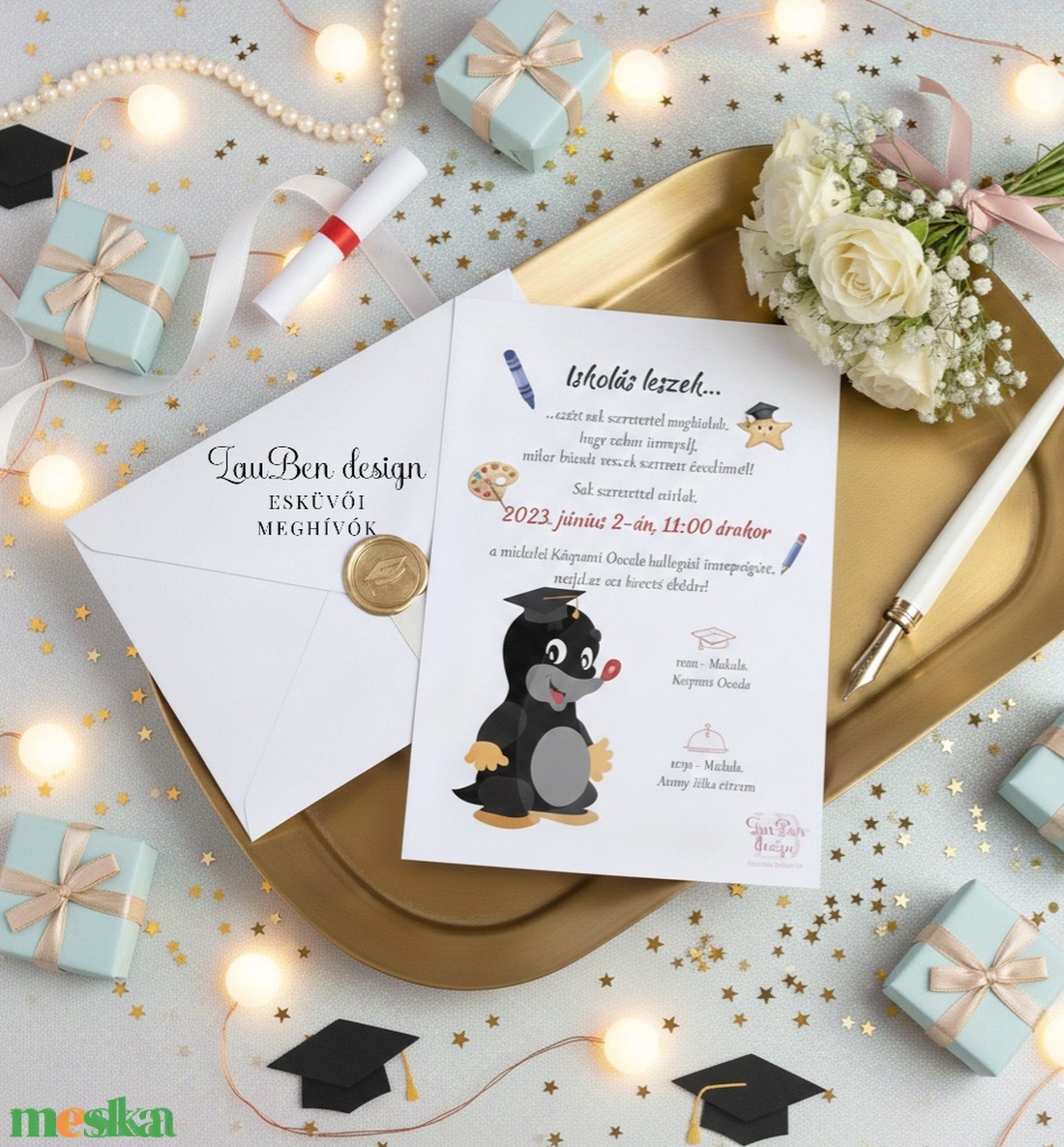 Ovis ballagási meghívó, vakondos - otthon & életmód - papír, írószer - ajándékozás kellékei - meghívó - Meska.hu