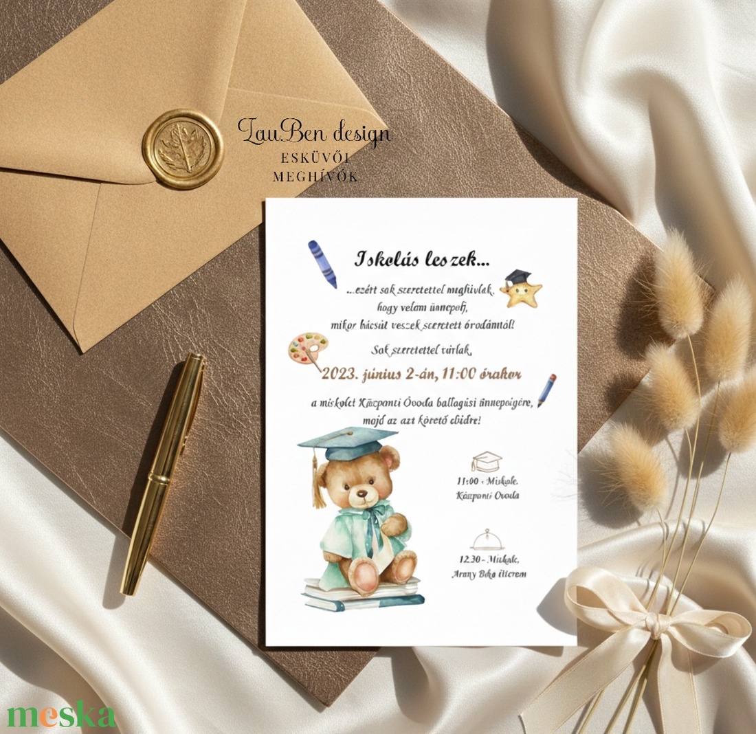 Ballagási meghívó ovisoknak (kalapos macival) - otthon & életmód - papír, írószer - ajándékozás kellékei - meghívó - Meska.hu