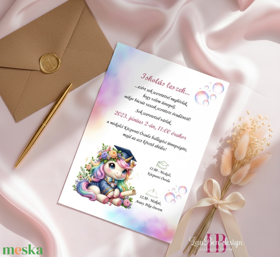 Ballagási meghívó ovisoknak (unikornis)) - otthon & életmód - papír, írószer - ajándékozás kellékei - meghívó - Meska.hu