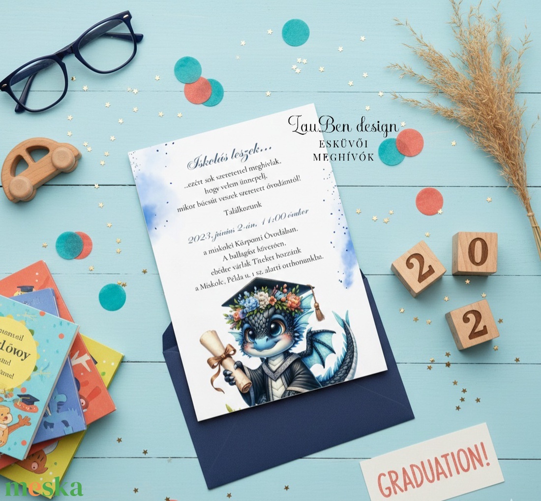 Ballagási meghívó ovisoknak (sárkány) - otthon & életmód - papír, írószer - ajándékozás kellékei - meghívó - Meska.hu