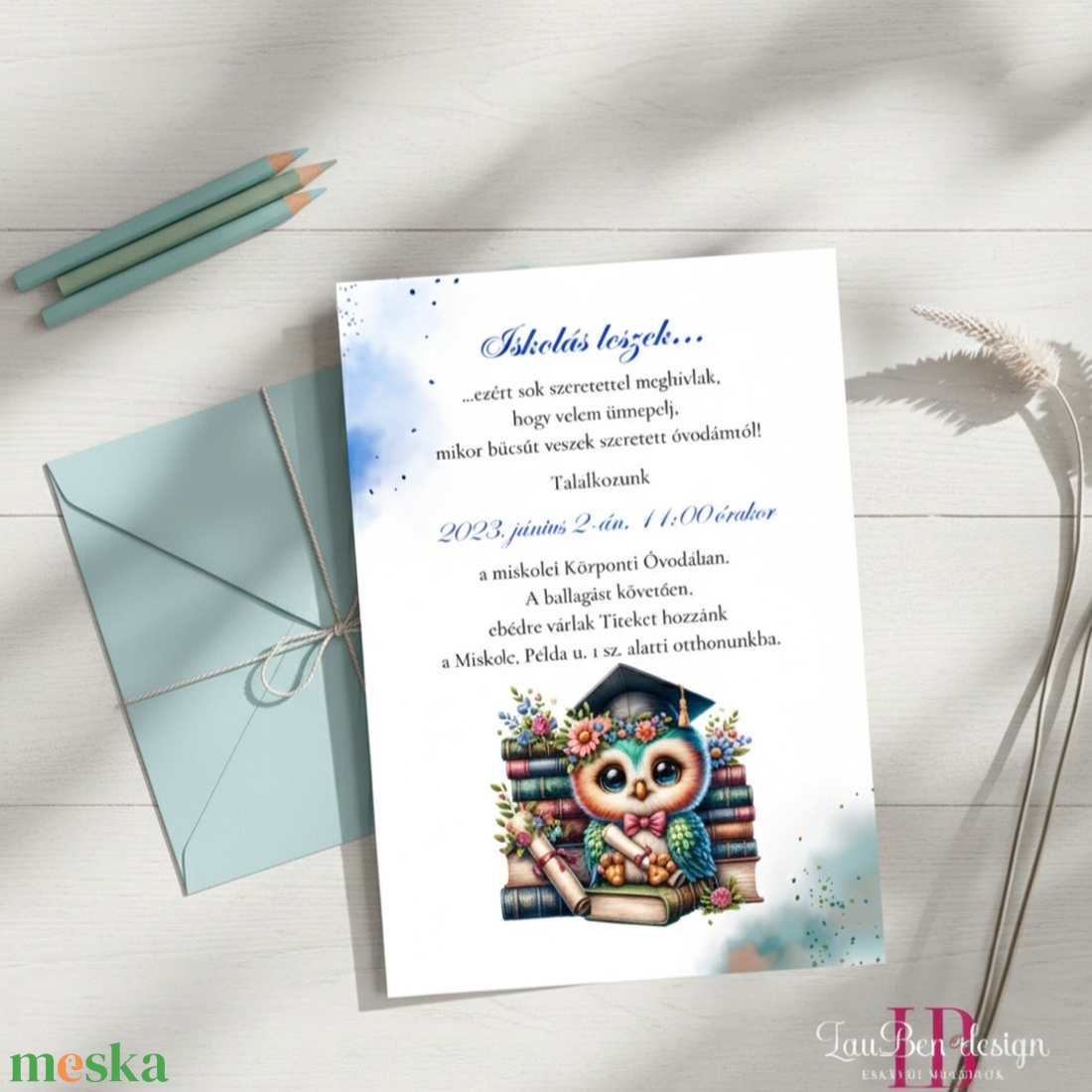 Ballagási meghívó ovisoknak(bagoly) - otthon & életmód - papír, írószer - ajándékozás kellékei - meghívó - Meska.hu