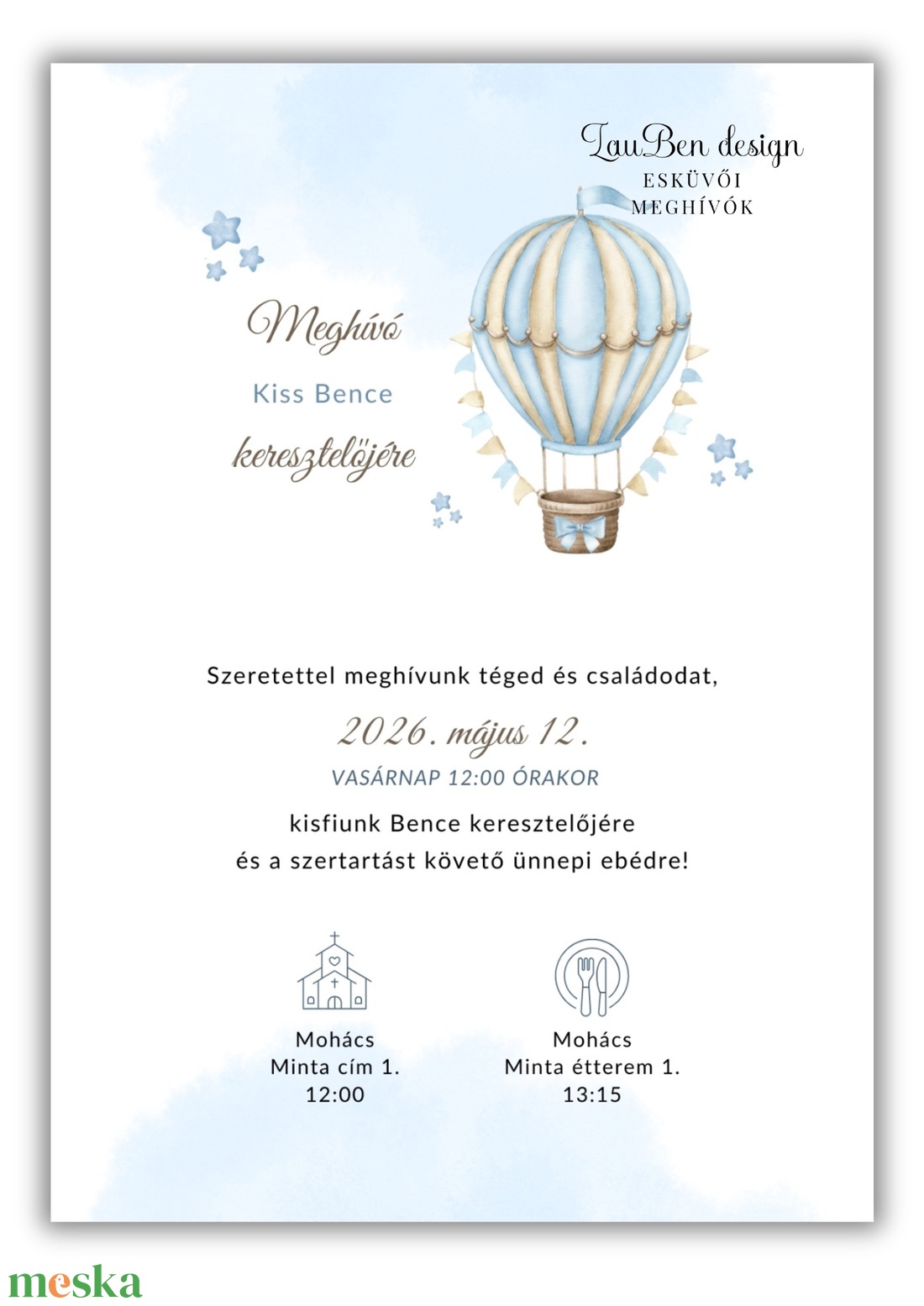 Keresztelési meghívó hőlégballonnal, kisfiúknak - otthon & életmód - papír, írószer - ajándékozás kellékei - meghívó - Meska.hu