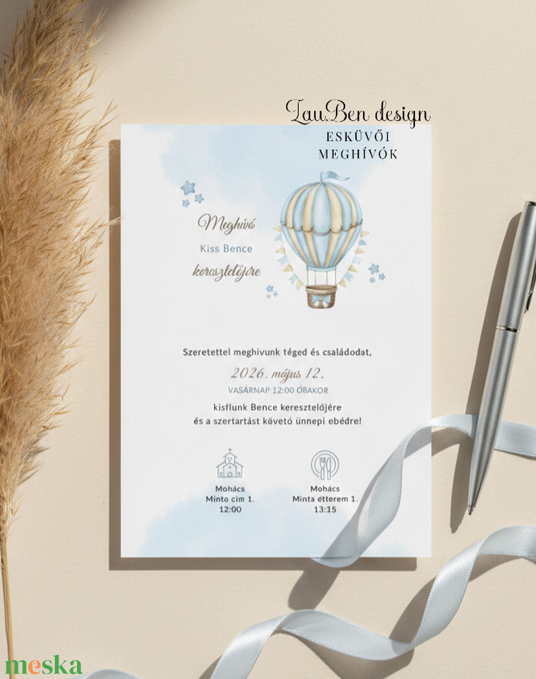 Keresztelési meghívó hőlégballonnal, kisfiúknak - otthon & életmód - papír, írószer - ajándékozás kellékei - meghívó - Meska.hu