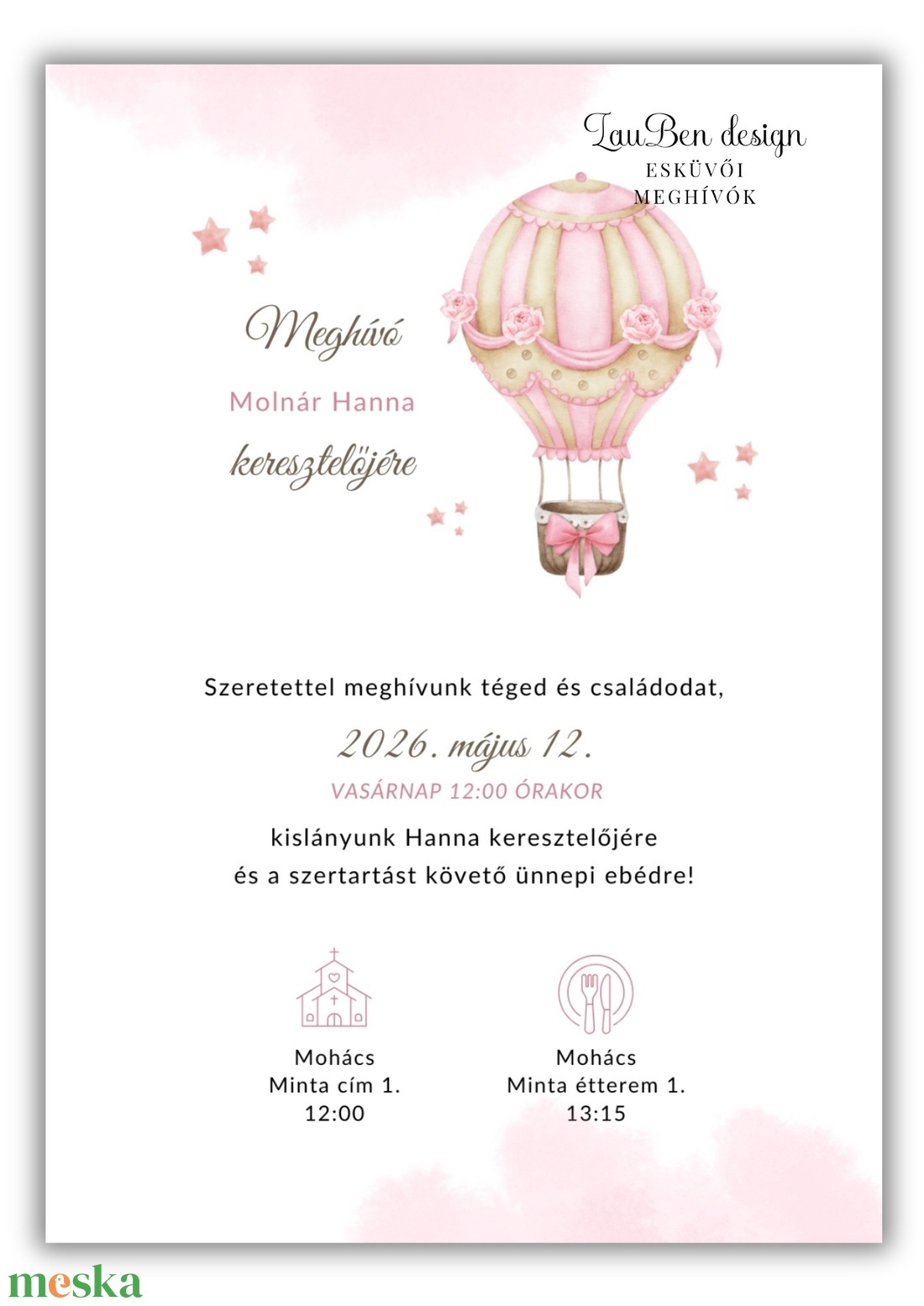 Keresztelési meghívó hőlégballonnal, kislányak - otthon & életmód - papír, írószer - ajándékozás kellékei - meghívó - Meska.hu
