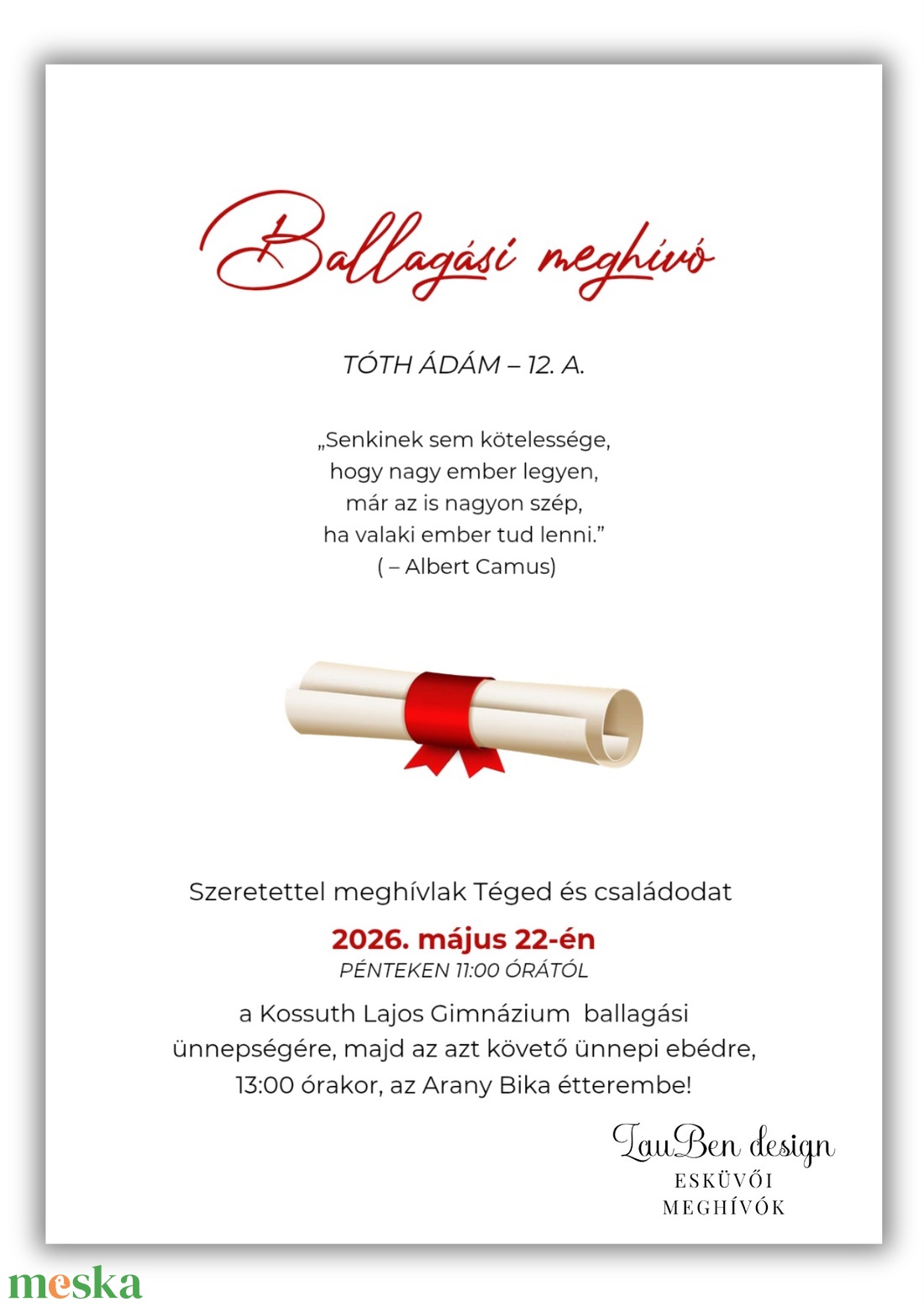 Iskolai ballagási meghívó - otthon & életmód - papír, írószer - ajándékozás kellékei - meghívó - Meska.hu