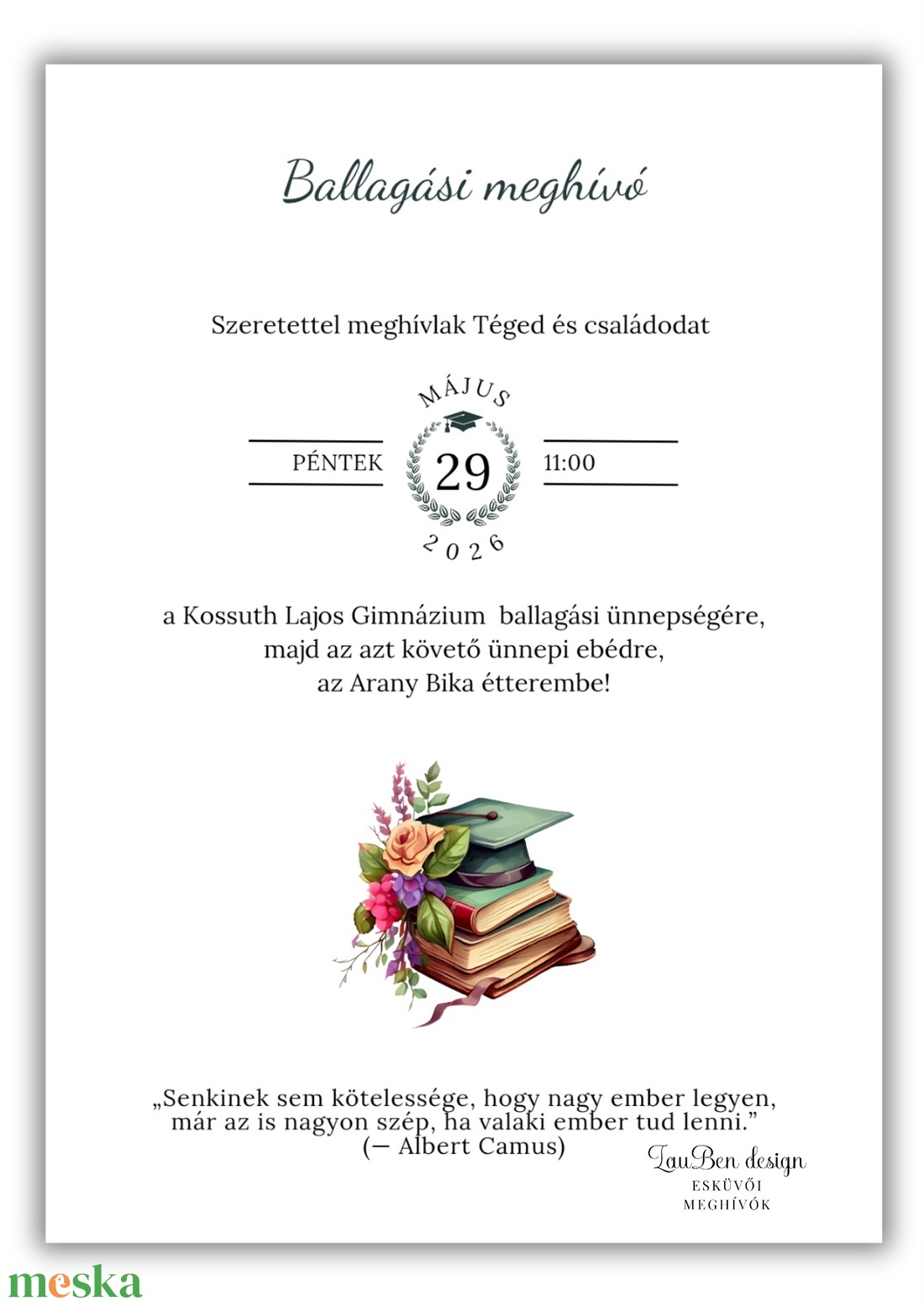 Iskolai ballagási meghívó könyvekkel, zöldes színekkel - otthon & életmód - papír, írószer - ajándékozás kellékei - meghívó - Meska.hu