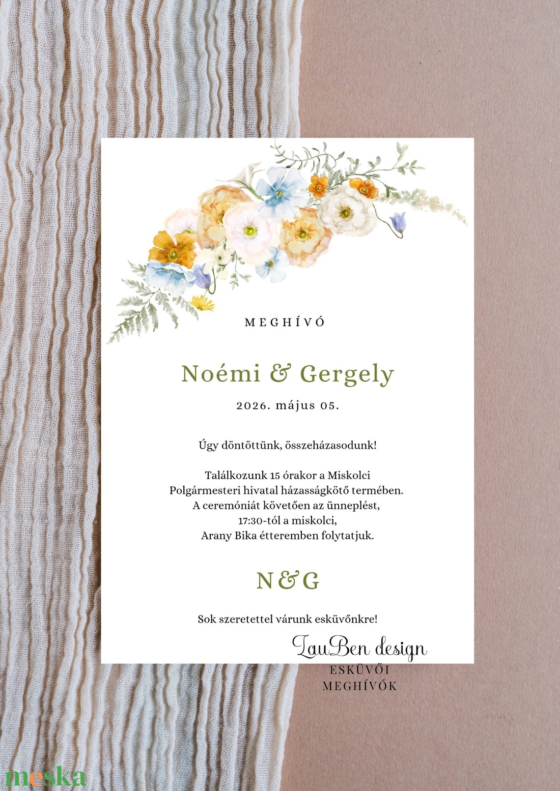 Egyedi vadvirágos esküvői meghívó � Akvarell grafikával, modern stílusban - esküvő - meghívó & kártya - meghívó - Meska.hu
