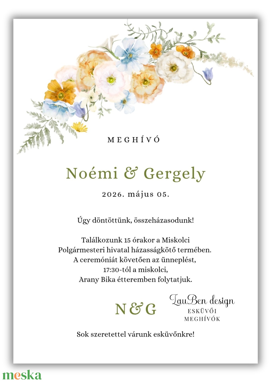 Egyedi vadvirágos esküvői meghívó � Akvarell grafikával, modern stílusban - esküvő - meghívó & kártya - meghívó - Meska.hu