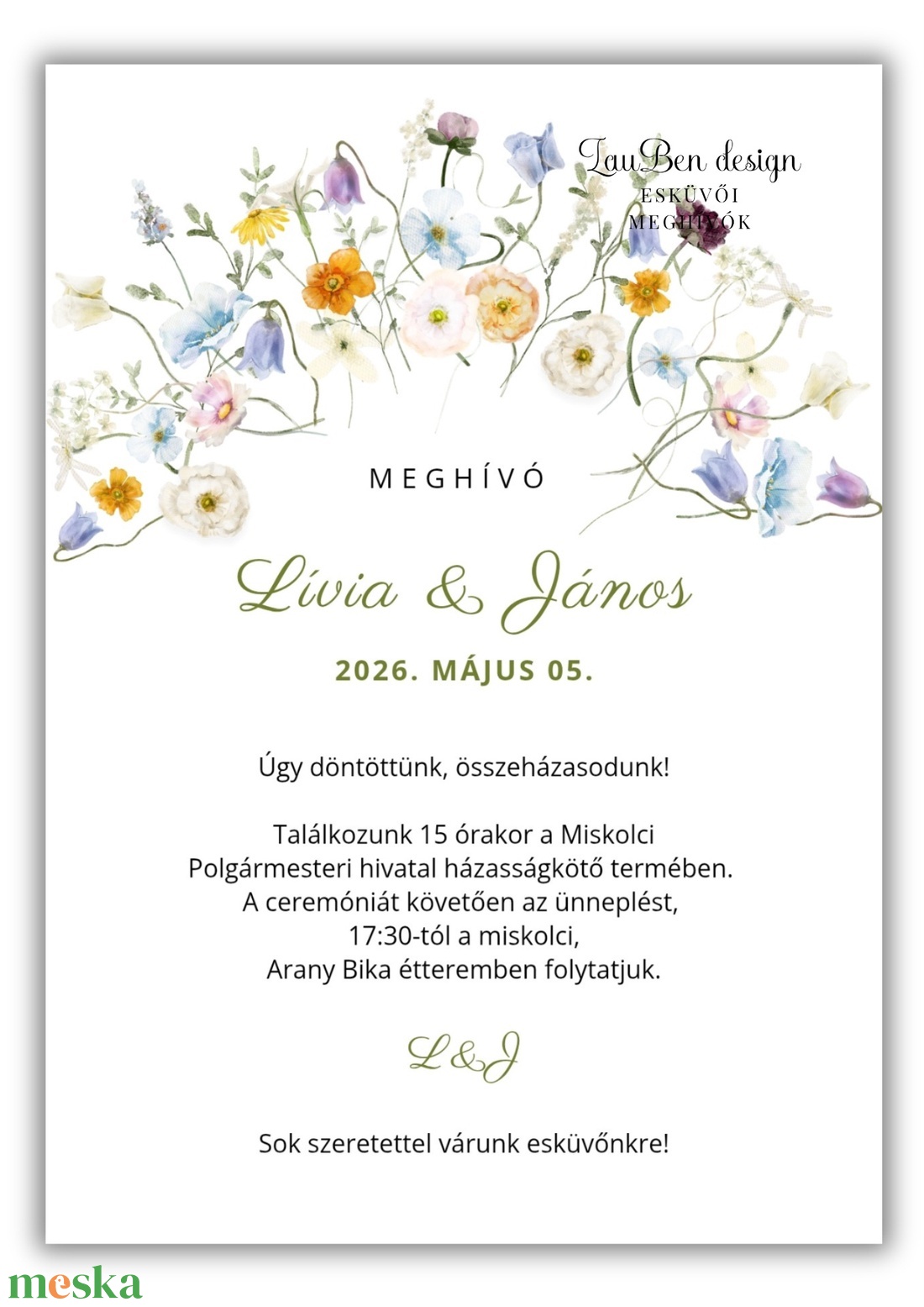 Egyedi vadvirágos esküvői meghívó � Akvarell grafikával, modern stílusban - esküvő - meghívó & kártya - meghívó - Meska.hu