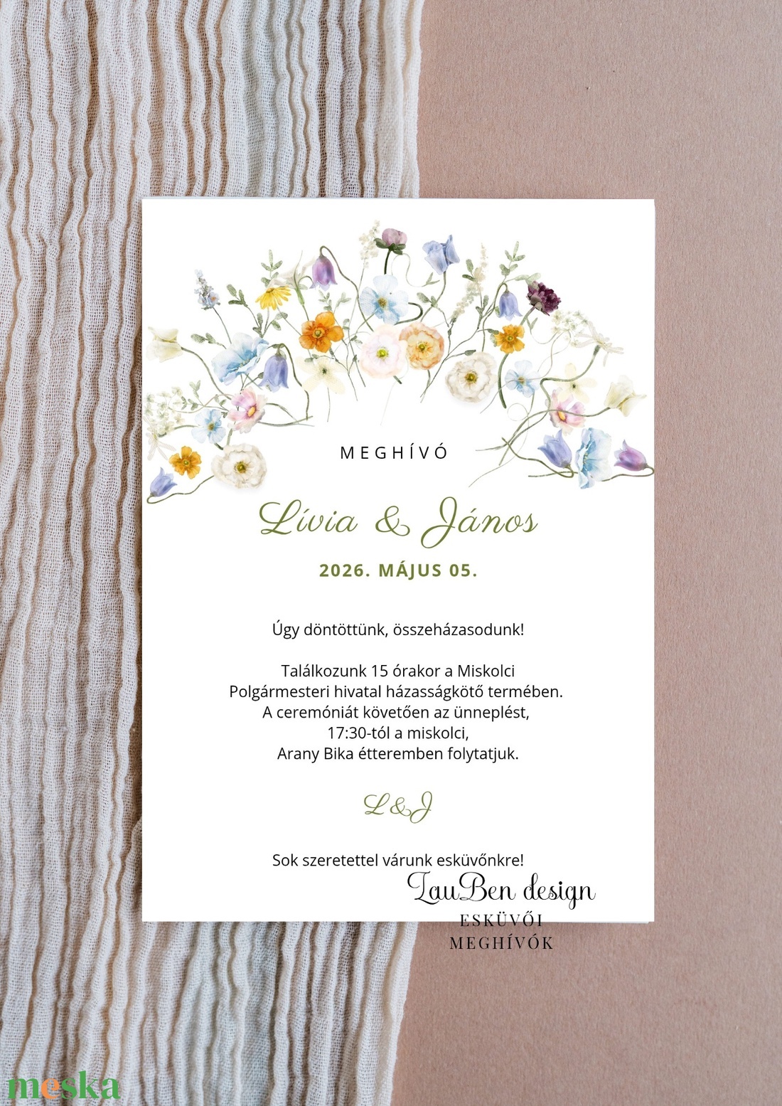 Egyedi vadvirágos esküvői meghívó � Akvarell grafikával, modern stílusban - esküvő - meghívó & kártya - meghívó - Meska.hu