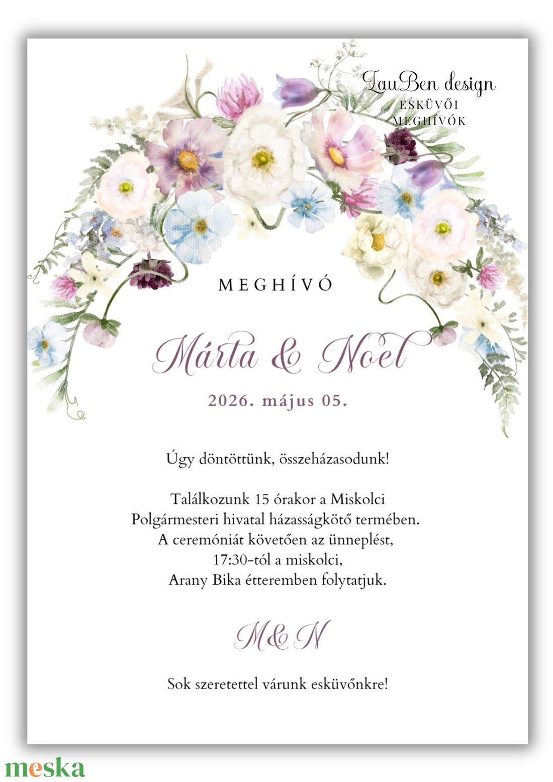 Egyedi vadvirágos esküvői meghívó � Akvarell grafikával, modern stílusban - esküvő - meghívó & kártya - meghívó - Meska.hu