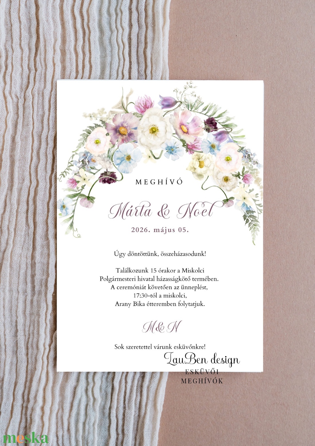 Egyedi vadvirágos esküvői meghívó � Akvarell grafikával, modern stílusban - esküvő - meghívó & kártya - meghívó - Meska.hu