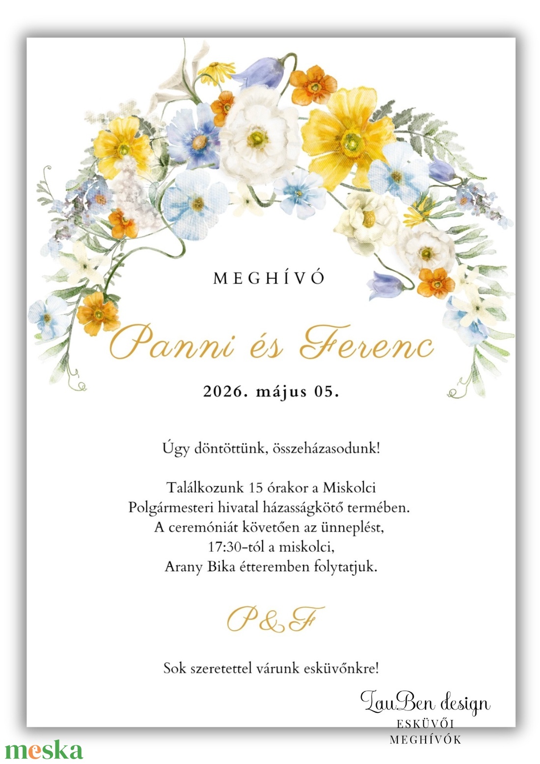 Egyedi vadvirágos esküvői meghívó � Akvarell grafikával, modern stílusban - esküvő - meghívó & kártya - meghívó - Meska.hu