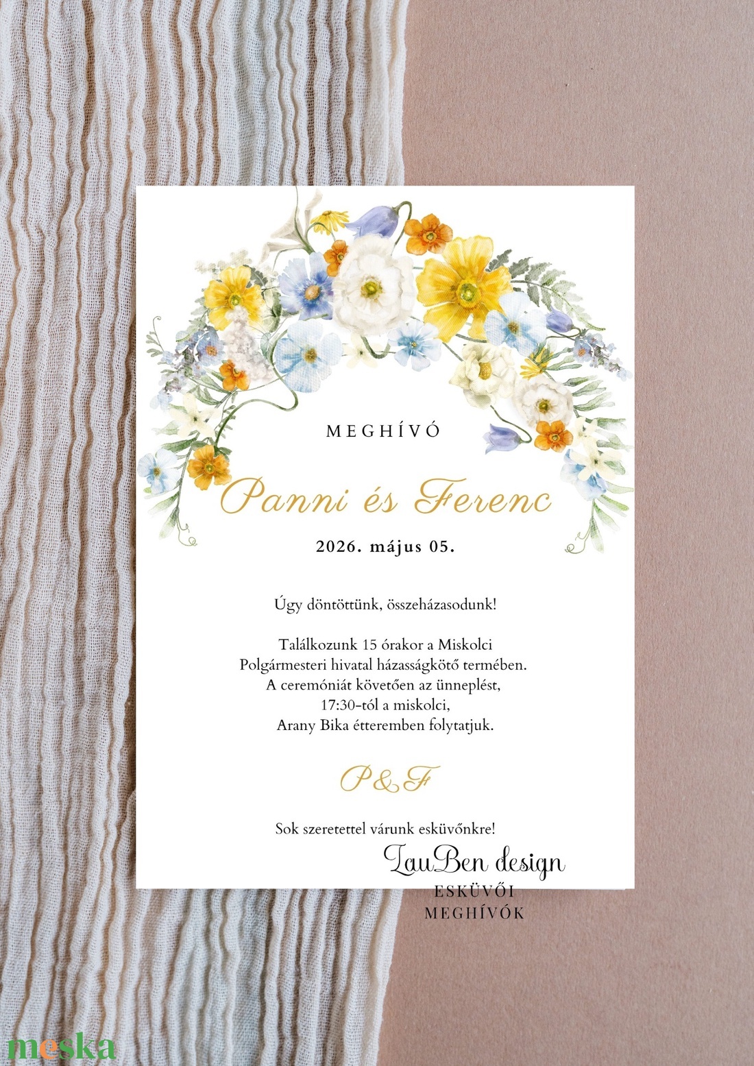 Egyedi vadvirágos esküvői meghívó � Akvarell grafikával, modern stílusban - esküvő - meghívó & kártya - meghívó - Meska.hu