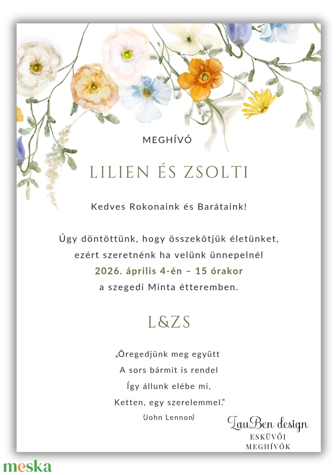 Vadvirágos mező esküvői meghívó � színes akvarell grafikával és egyedi szöveggel - esküvő - meghívó & kártya - meghívó - Meska.hu