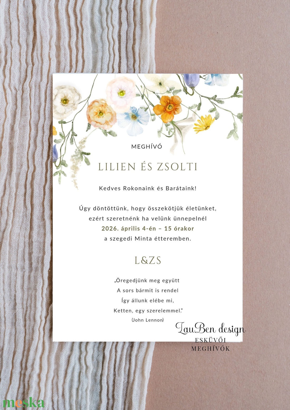 Vadvirágos mező esküvői meghívó � színes akvarell grafikával és egyedi szöveggel - esküvő - meghívó & kártya - meghívó - Meska.hu