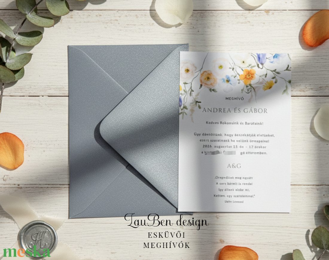 Vadvirágos mező esküvői meghívó � színes akvarell grafikával és egyedi szöveggel - esküvő - meghívó & kártya - meghívó - Meska.hu