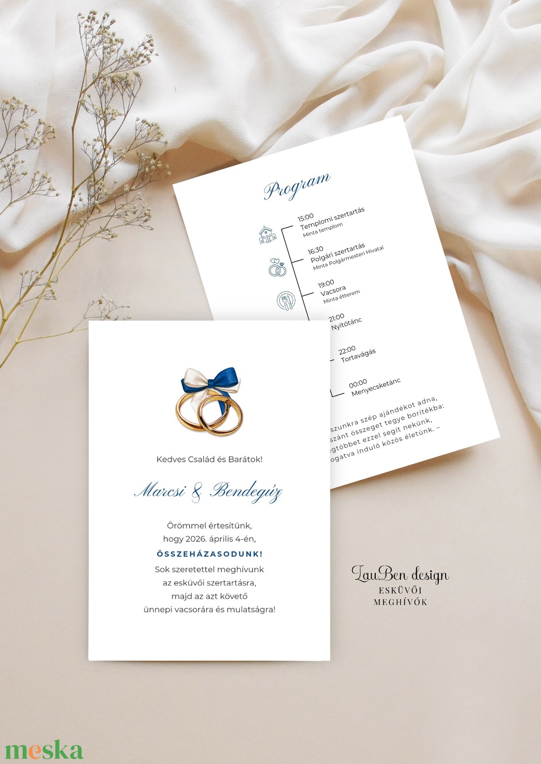 Klasszikus, letisztults esküvői meghívó � elegáns tipográfia, ikonos programtervvel, gyűrűs motívummal - esküvő - meghívó & kártya - meghívó - Meska.hu