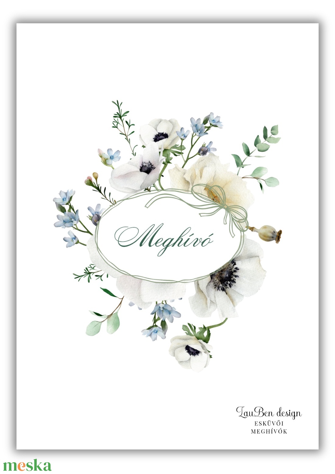 Elegáns eljegyzési meghívó fehér anemone virággal, selyemfényű papíron - esküvő - meghívó & kártya - eljegyzési meghívók - Meska.hu