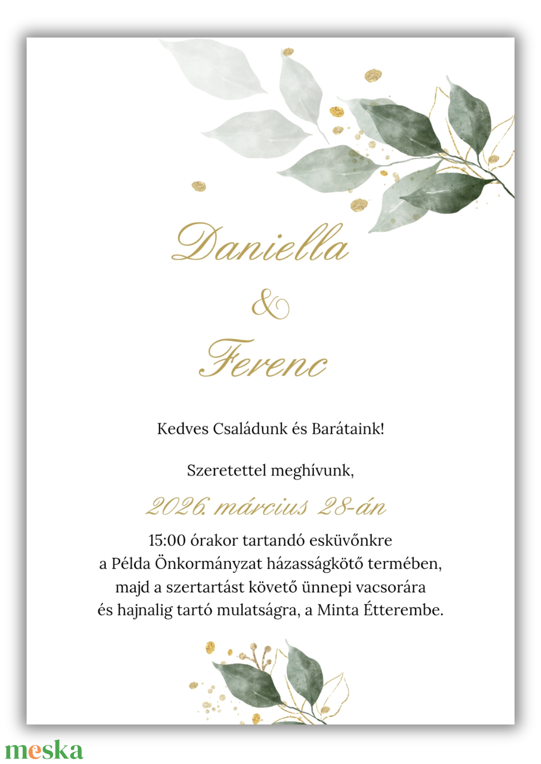 Zöld leveles, Greenery esküvői meghívó - esküvő - meghívó & kártya - meghívó - Meska.hu