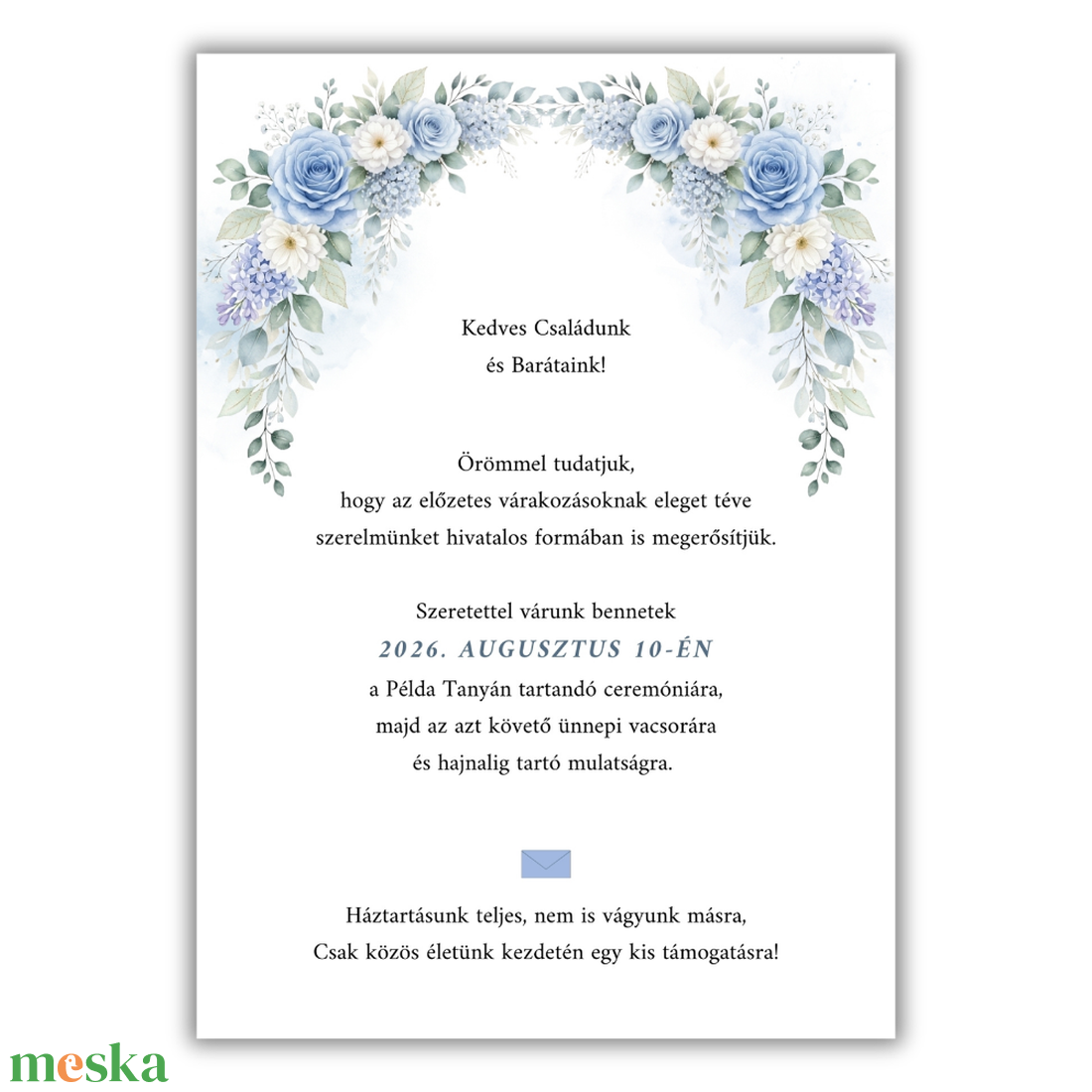 Akvarell kék virágos esküvői meghívó - esküvő - meghívó & kártya - meghívó - Meska.hu
