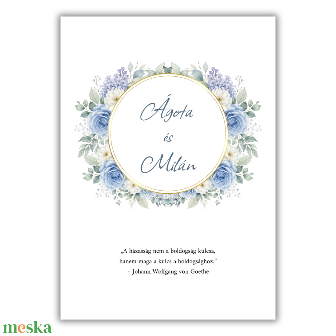 Akvarell kék virágos esküvői meghívó - esküvő - meghívó & kártya - meghívó - Meska.hu