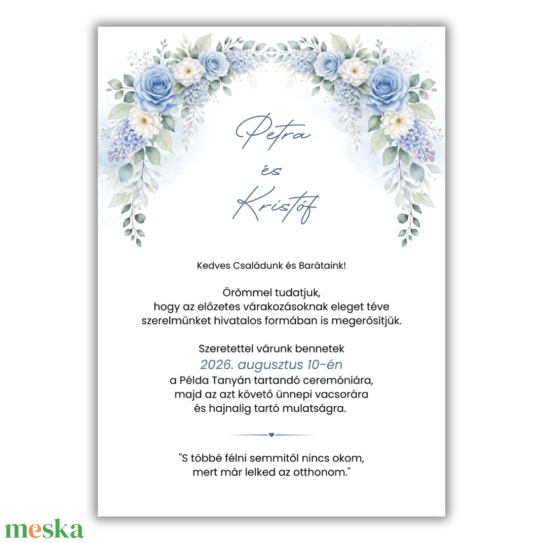 Akvarell kék virágos esküvői meghívó - esküvő - meghívó & kártya - meghívó - Meska.hu
