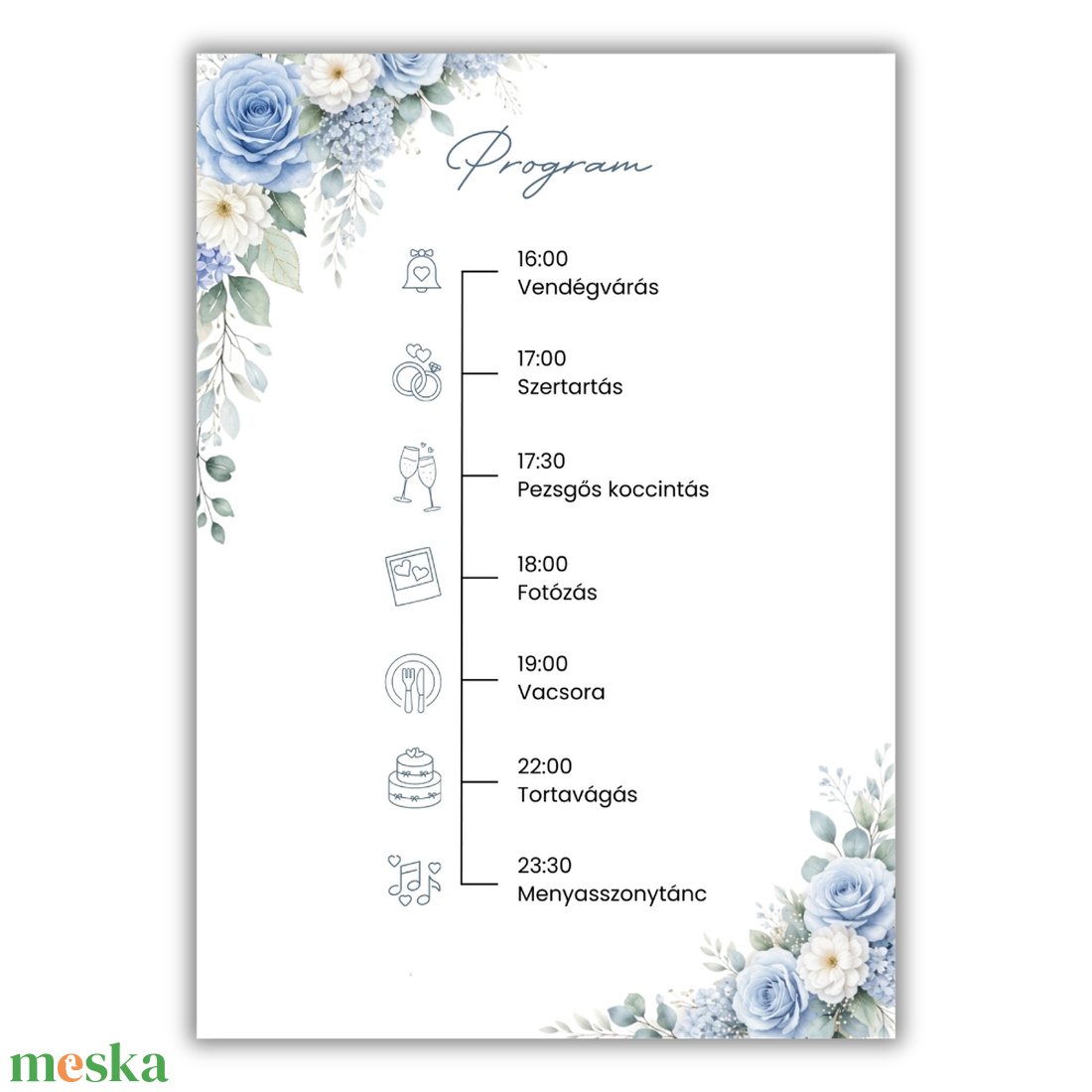 Akvarell kék virágos esküvői meghívó - esküvő - meghívó & kártya - meghívó - Meska.hu