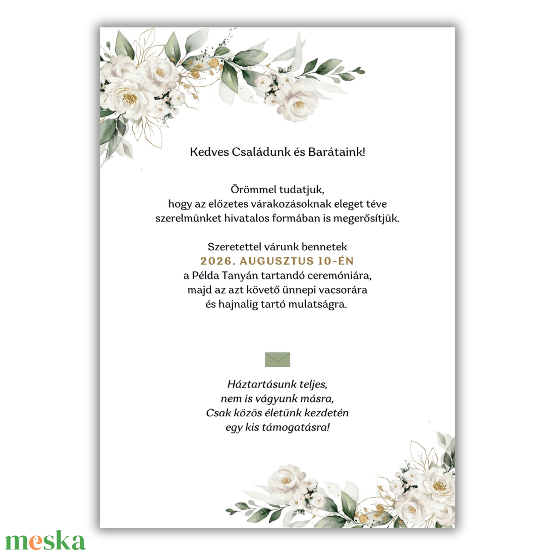 Fehér virágos, greenary esküvői meghívó - esküvő - meghívó & kártya - meghívó - Meska.hu