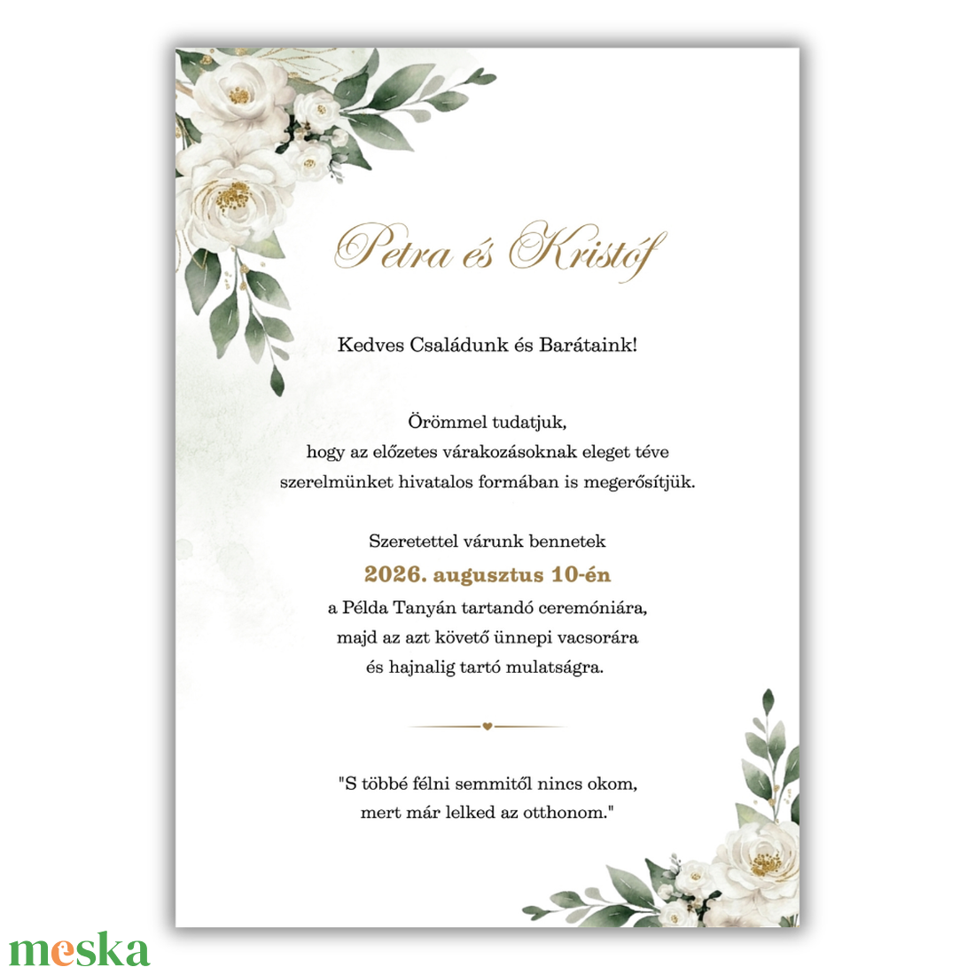 Greenary és fehér virágos esküvői meghívó - esküvő - meghívó & kártya - meghívó - Meska.hu
