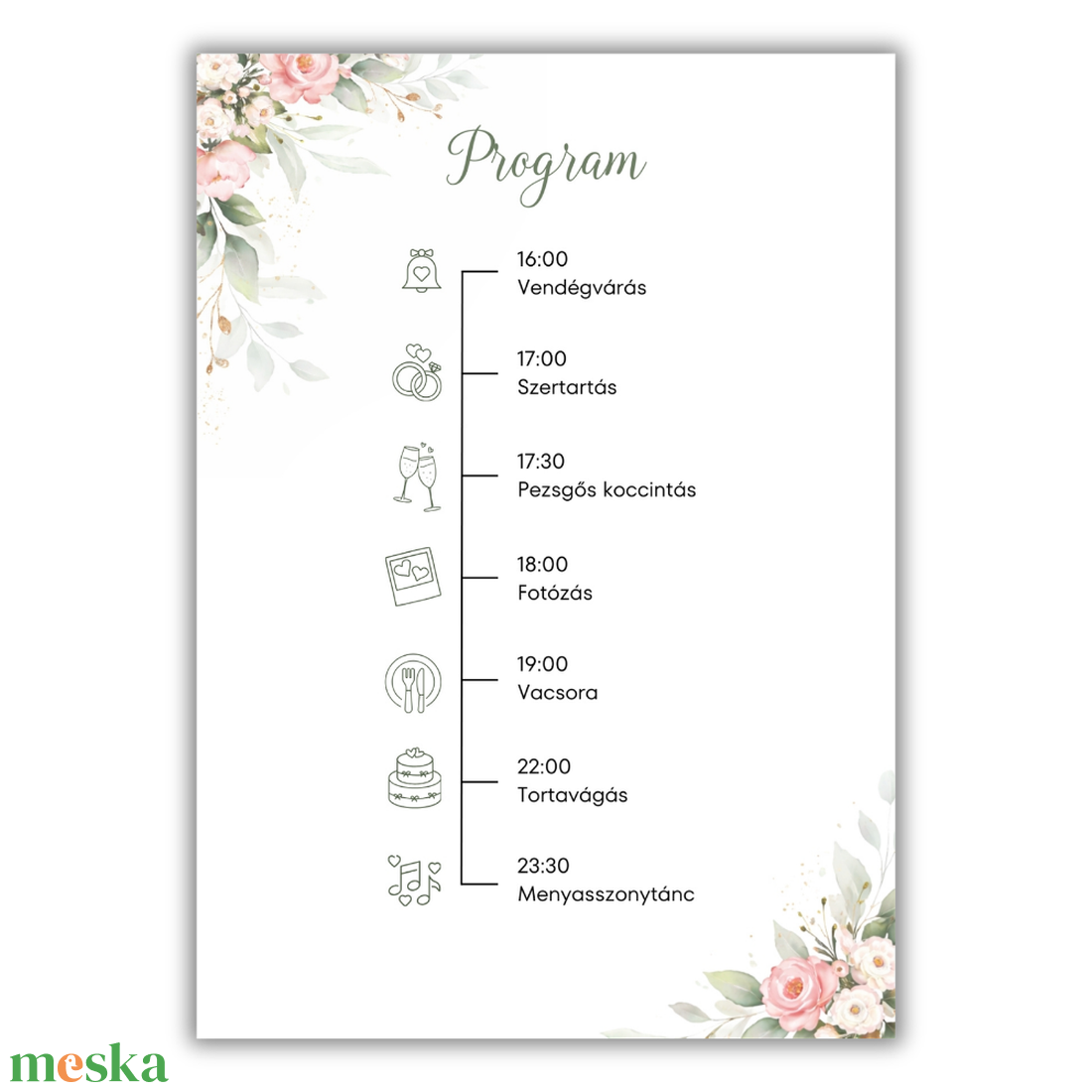Greenary és rózsaszín virágos esküvői meghívó - esküvő - meghívó & kártya - meghívó - Meska.hu