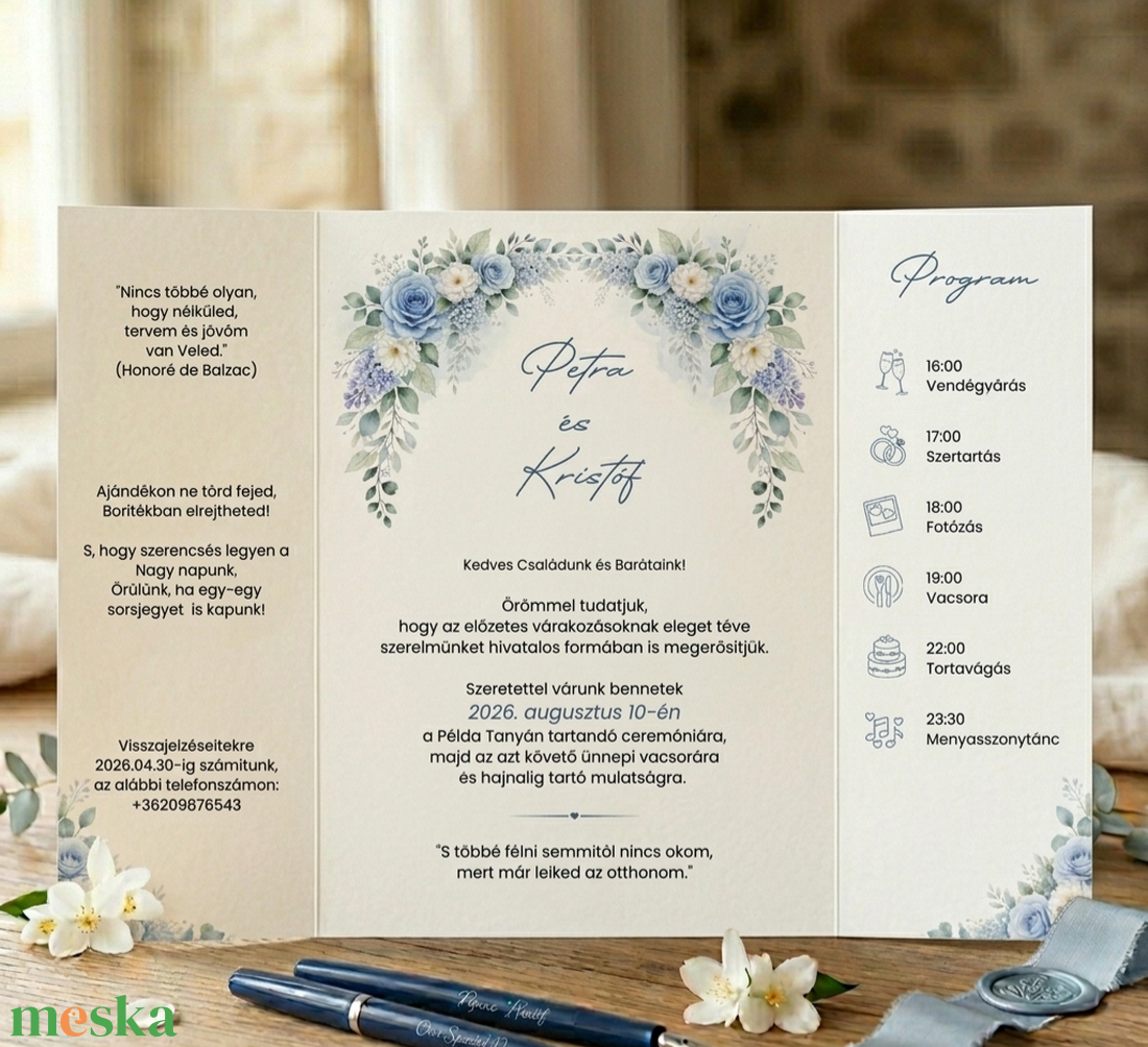 Oltárhajtott, ablakosan nyíló pasztell kék esküvői meghívó - esküvő - meghívó & kártya - meghívó - Meska.hu