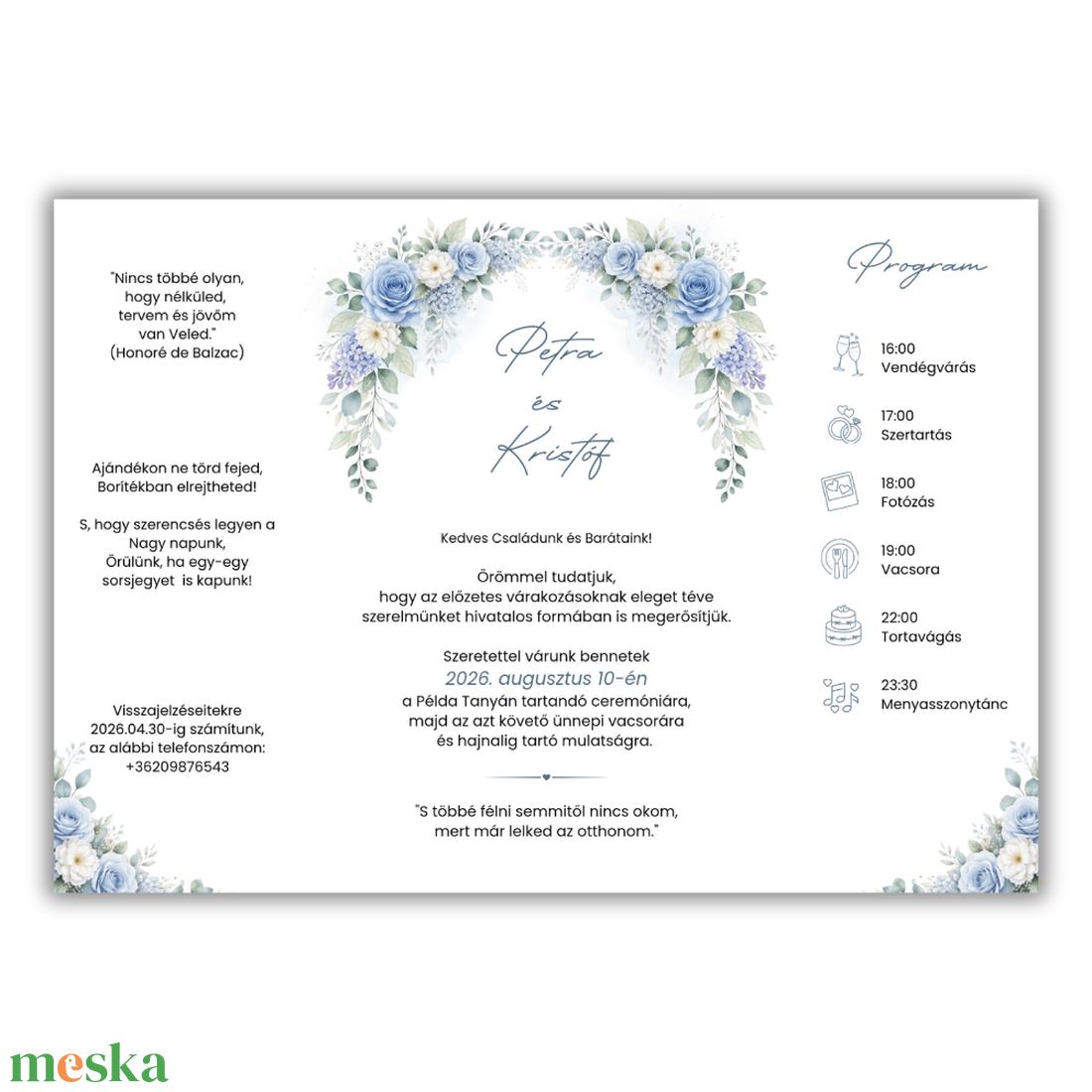 Oltárhajtott, ablakosan nyíló pasztell kék esküvői meghívó - esküvő - meghívó & kártya - meghívó - Meska.hu