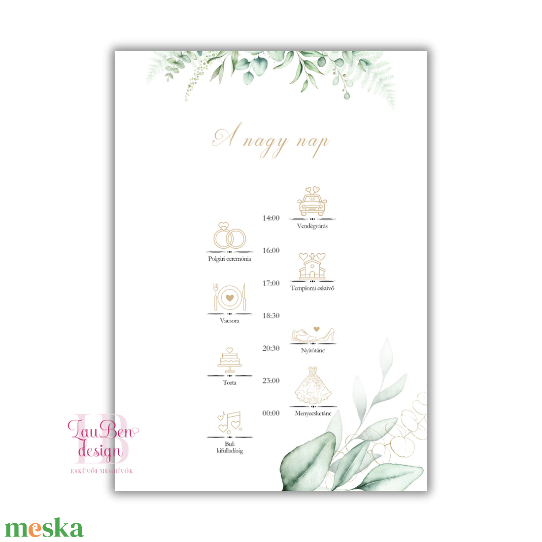 Modern Greenery Esküvői Meghívó Idővonallal � Eukaliptusz és Páfrány - esküvő - meghívó & kártya - meghívó - Meska.hu