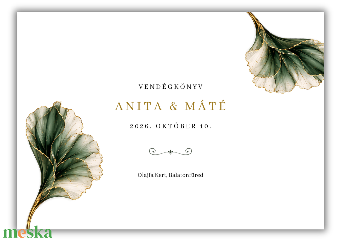 Esküvői vendégkönyv � Zöld ginko leveles - esküvő - emlék & ajándék - vendégkönyv - Meska.hu