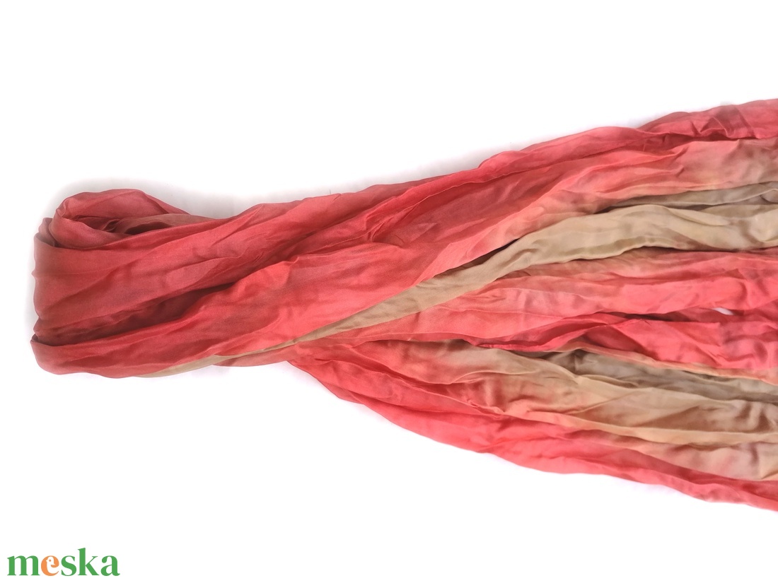 beige és korall selyemsál STÓLA méretben - ruha & divat - sál, sapka, kendő - stóla - Meska.hu