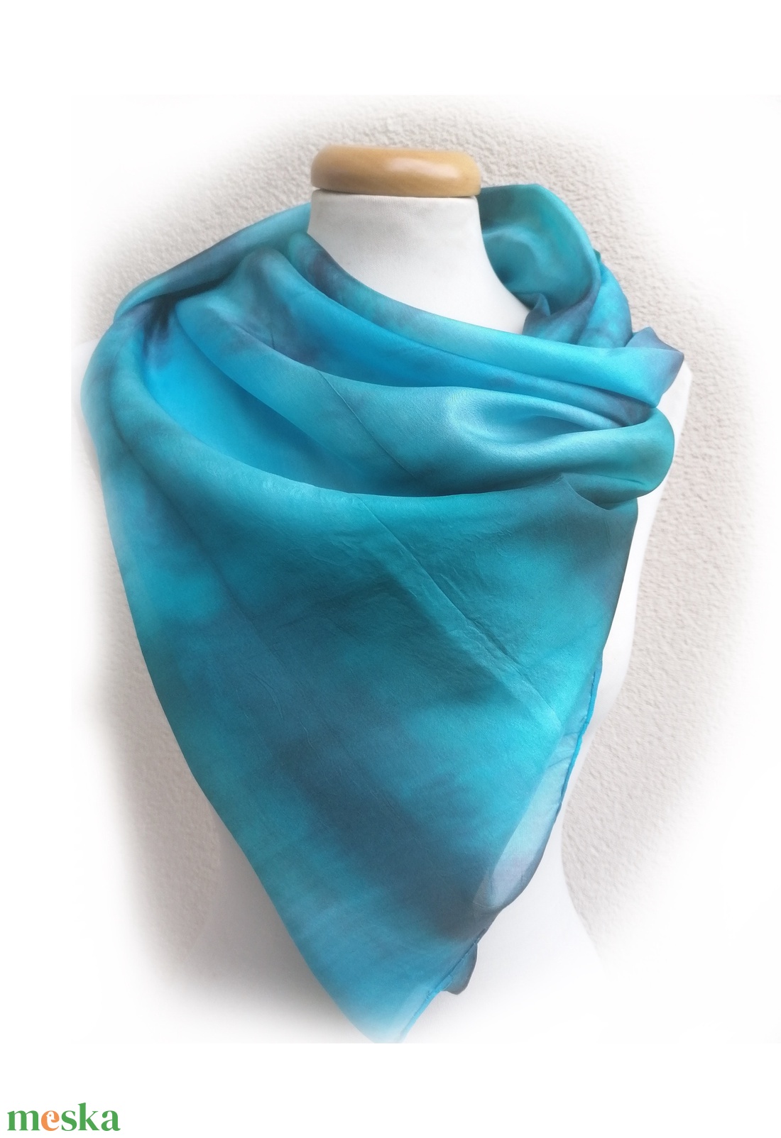 égetett türkiz selyemkendő 90x90 - ruha & divat - sál, sapka, kendő - kendő - Meska.hu