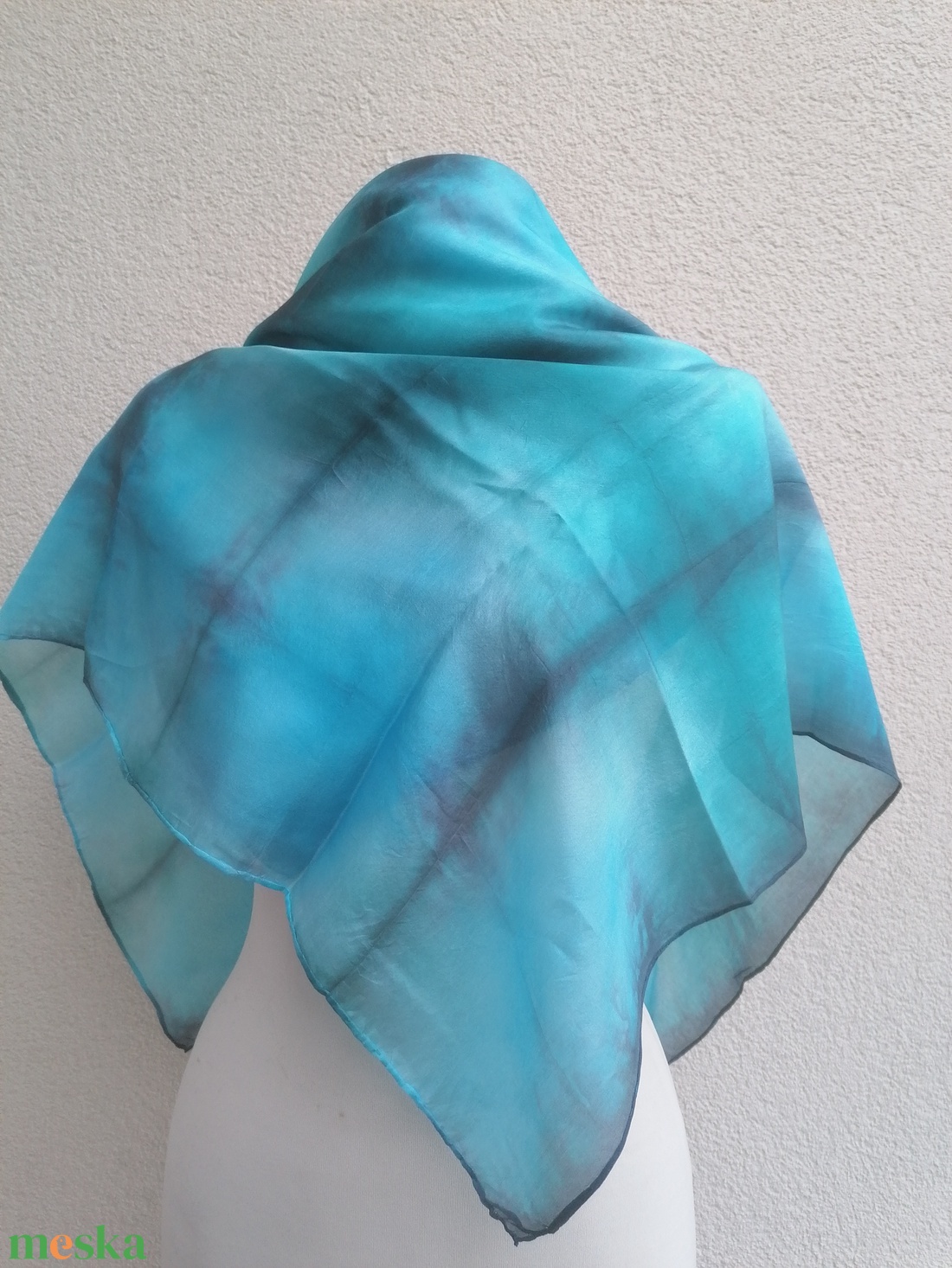 égetett türkiz selyemkendő 90x90 - ruha & divat - sál, sapka, kendő - kendő - Meska.hu