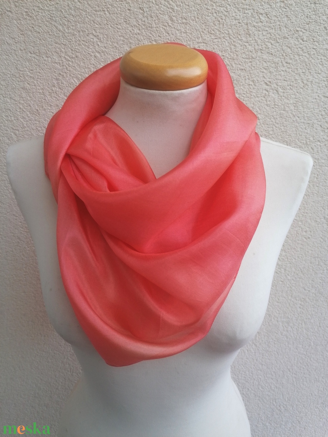korall selyemkendő 90x90cm - ruha & divat - sál, sapka, kendő - kendő - Meska.hu
