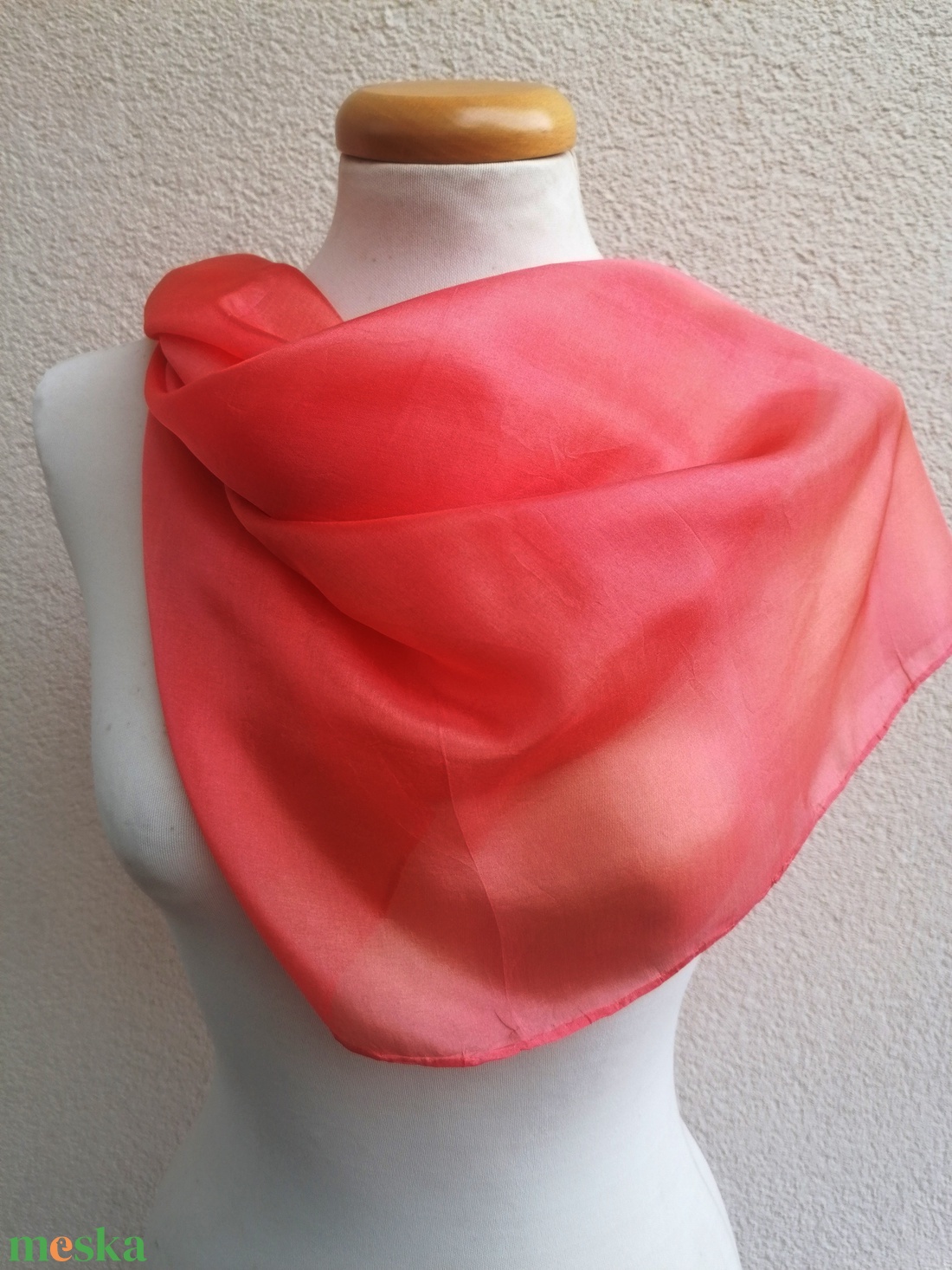 korall selyemkendő 90x90cm - ruha & divat - sál, sapka, kendő - kendő - Meska.hu