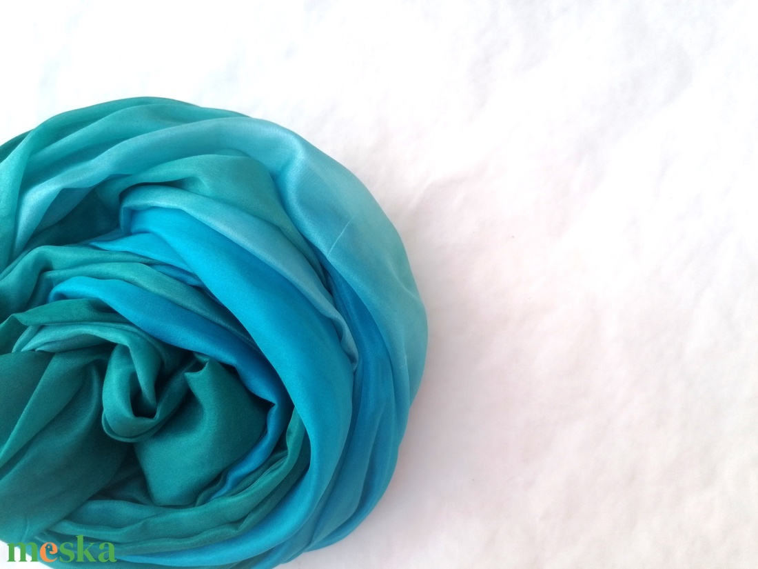 Türkiz és petrol selyemsál STÓLA méretben - ruha & divat - sál, sapka, kendő - sál - Meska.hu