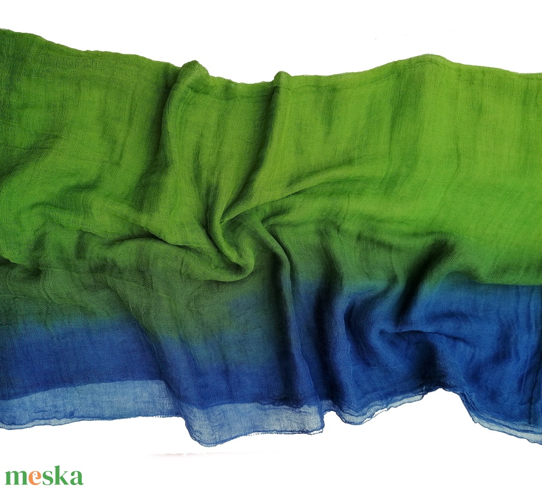 zöld és kék nagy géz-sál  - ruha & divat - sál, sapka, kendő - sál - Meska.hu